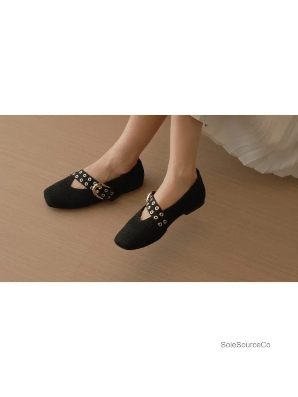Women's Washable Mesh Ballet Flats Square Toe Mary Jane with Buckle Arch Support